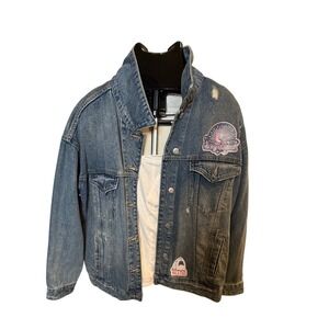 Wild Fable Denim Jacket Distressed Patches Shark Sun Moon Bee Snake XX-Large
